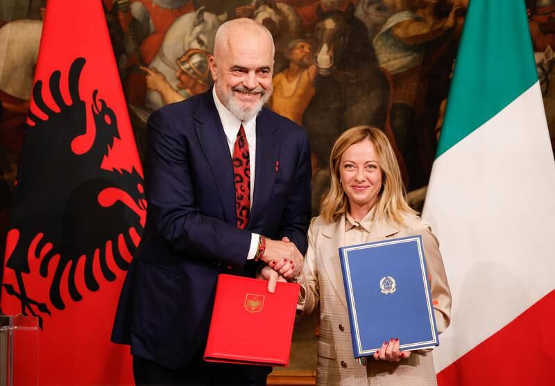 Italy's Prime Minister Giorgia Meloni, right, signed a migration deal in Rome with Albanian leader Edi Rama. EPA 