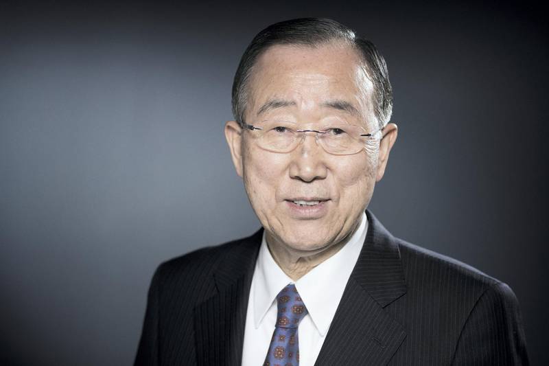 Former United Nations (UN) secretary-general Ban Ki-Moon poses during a photo session in Paris on December 11, 2017. (Photo by JOEL SAGET / AFP)