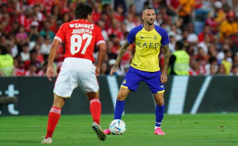 Marcelo Brozovic of Al Nassr in action during the Pre-Season Friendly match between Al Nassr and SL Benfica at Estadio Algarve on July 20, 2023 in Faro, Portugal. Gualter Fatia / Getty Images