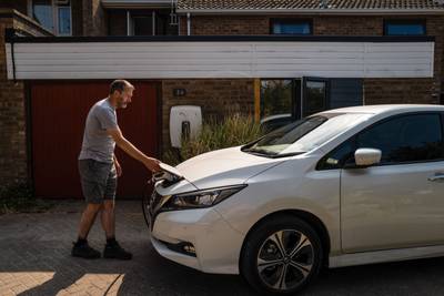 Paul Kershaw is one of 350 UK residents who have been pumping electricity from their vehicles to surrounding homes and businesses since 2018. Bloomberg