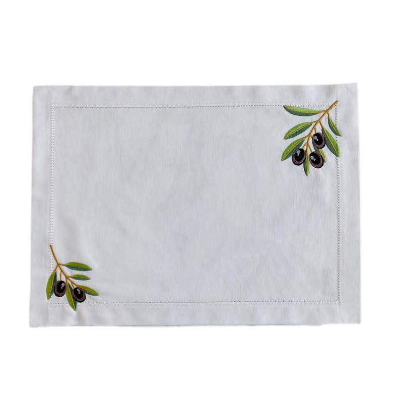 Embroidered olive branch placemat, Dh95, O de Rose