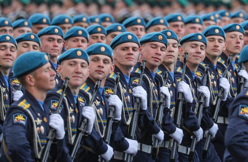 Russian paratroopers in the Victory Day military parade. EPA
