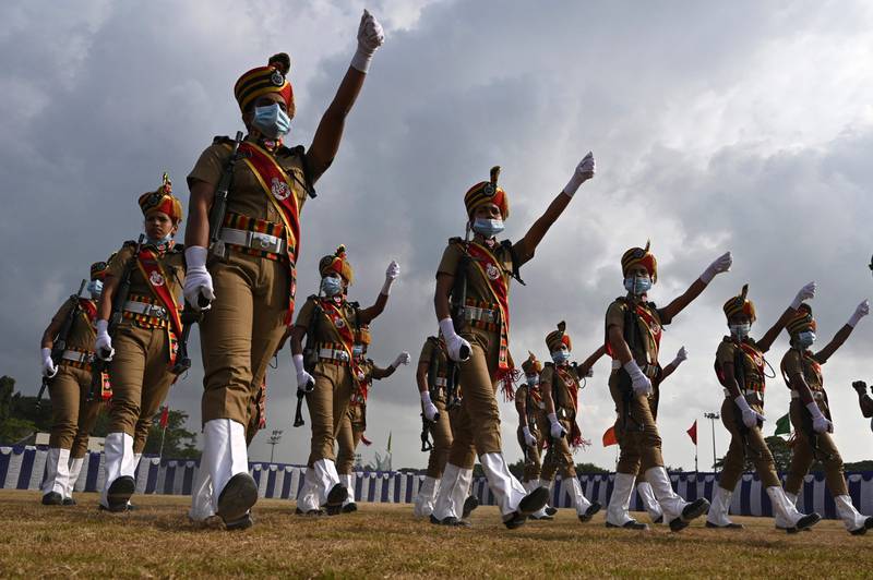 Cadets of the Railway Protection Forces march in Chennai. AFP