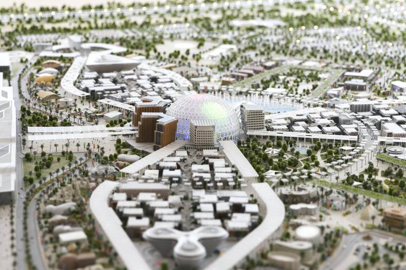 DUBAI, UNITED ARAB EMIRATES - JULY 4, 2018. Master plan model of EXPO2020.(Photo by Reem Mohammed/The National)Reporter: Shireena Al NuwaisSection: NA