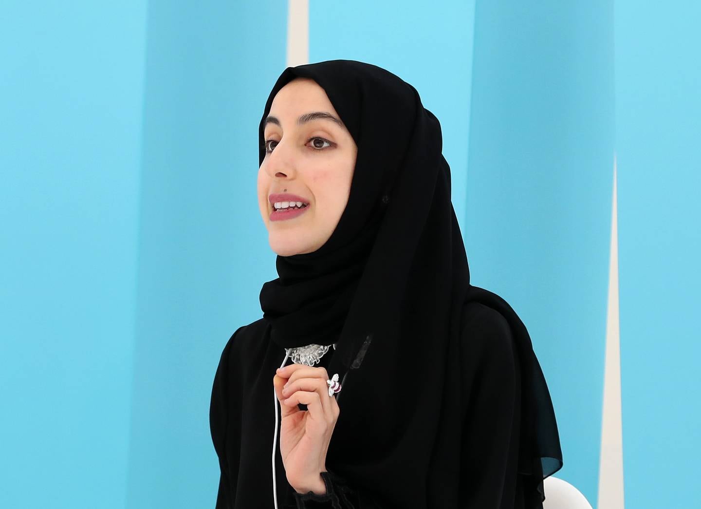 Shamma bint Suhail Al Mazrui, Minister of State for Youth, speaks at the World Government Summit Dialogue at The Museum of the Future, Dubai. Chris Whiteoak / The National