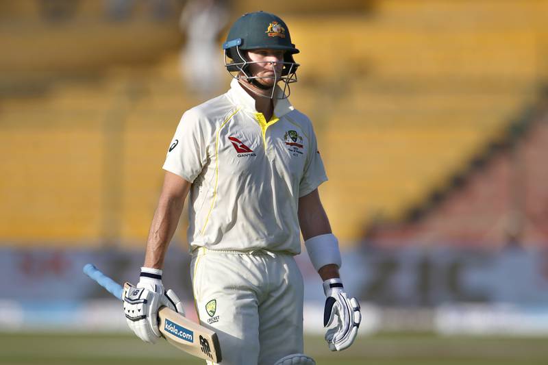 Australia's Steve Smith after his dismissal on day one of the second Test against Pakistan at the National Stadium in Karachi. AP