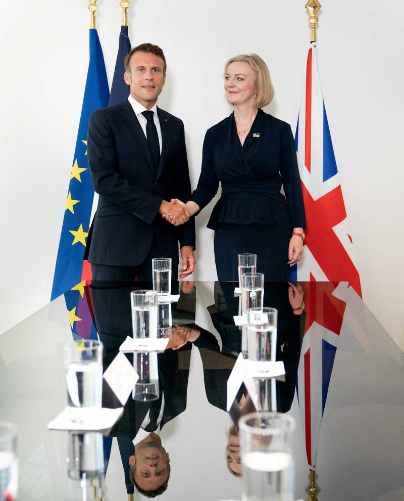Ms Truss meets French President Emmanuel Macron at the UN headquarters in New York. Reuters