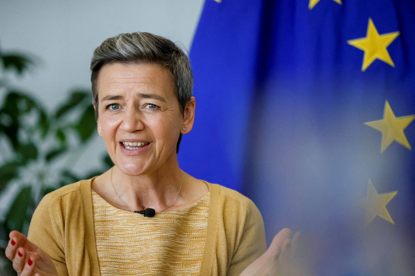 FILE PHOTO: European Commission Vice President Margrethe Vestager speaks during an interview with Reuters in Brussels, Belgium, March 28, 2022.  REUTERS / Johanna Geron / File Photo