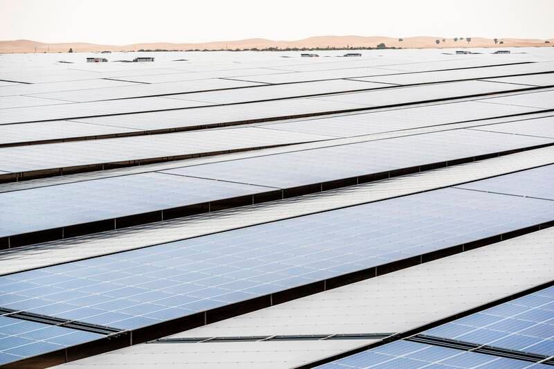 Noor solar plant. The UAE's efforts to tackle climate change have the potential to shrink its carbon footprint by 70 per cent, saving Dh700 billion by 2050. Photo: EWEC/ADQ