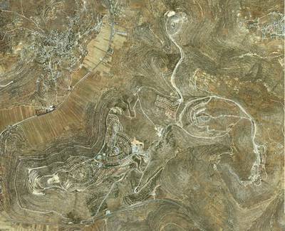 A handout photo made available by the Peace Now organization showing an aerial view of the Israeli settlement of Eli in the West Bank.