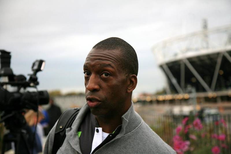 Michael Johnson shown visiting the Olympic Park in London in October 2011.