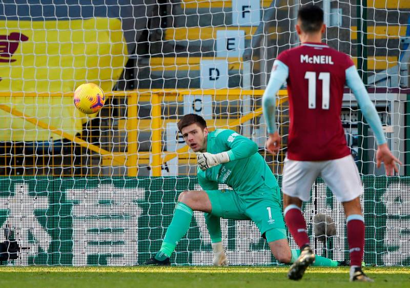 BURNLEY RATINGS: Nick Pope - 7: Unconvincing punch when he should have caught in first 10 minutes but produced a good reaction save with his legs to deny Calvert-Lewin from point-blank range soon after. At full-stretch to fingertip Rodriguez's shot round the post at start of the second half and another save with his feet to deny Sigurdsson in last minute that would both have impressed watching England manager Gareth Southgate. AFP