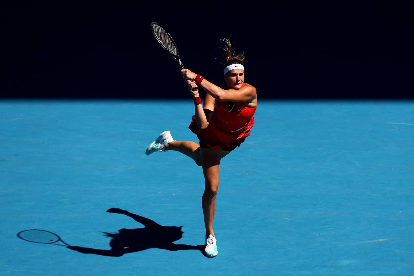 Aryna Sabalenka plays a backhand in her third round singles match against Marketa Vondrousova. Getty Images