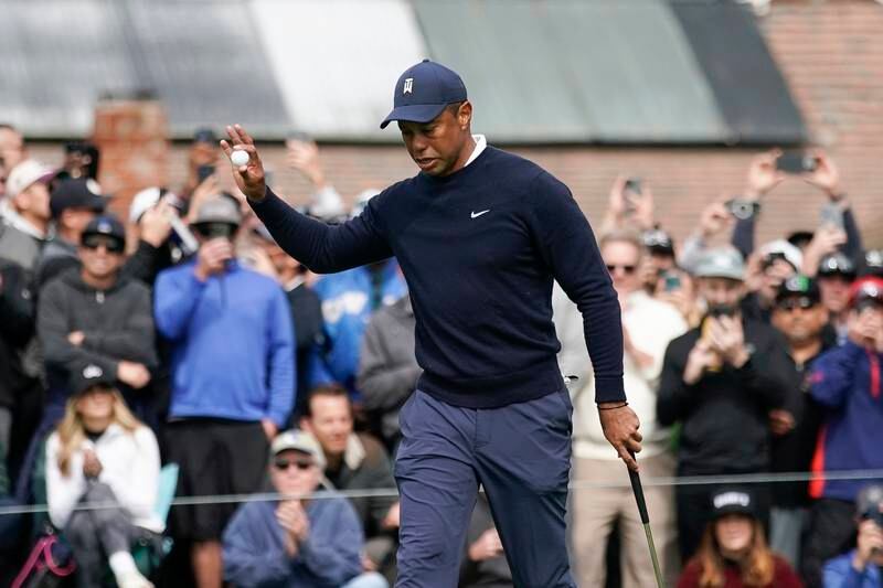 Tiger Woods acknowledges the crowd after a birdie on the first hole during the first round of the Genesis Invitational at the Riviera Country Club in Los Angeles, California, USA, on February 16, 2023. EPA