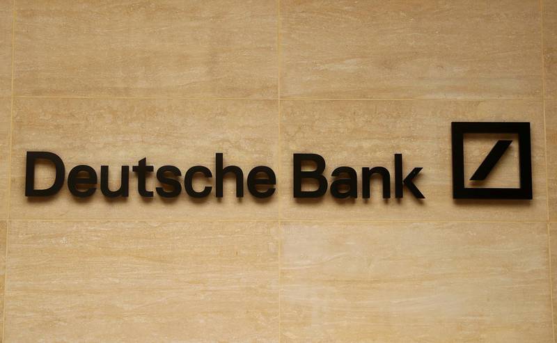 FILE PHOTO: The logo of Deutsche Bank is pictured on a company's office in London, Britain July 8, 2019. REUTERS/Simon Dawson/File Photo