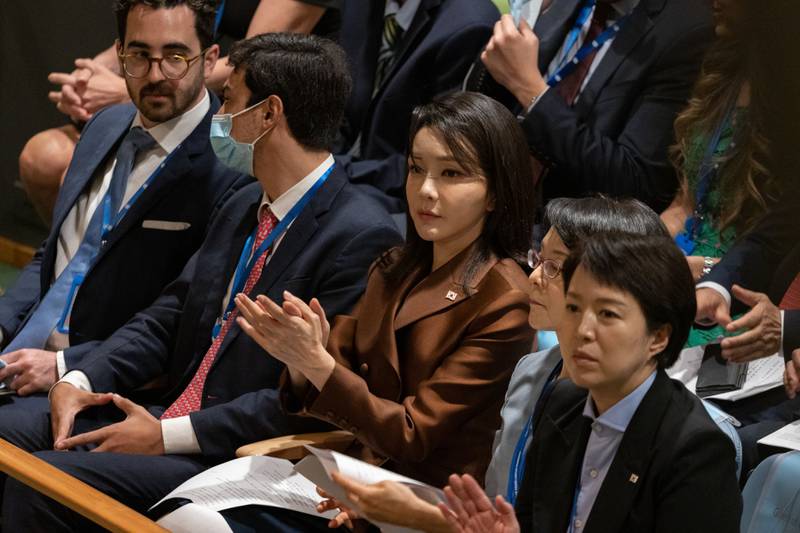 Kim Kun-hee, first lady of South Korea, attends the meeting.  Bloomberg