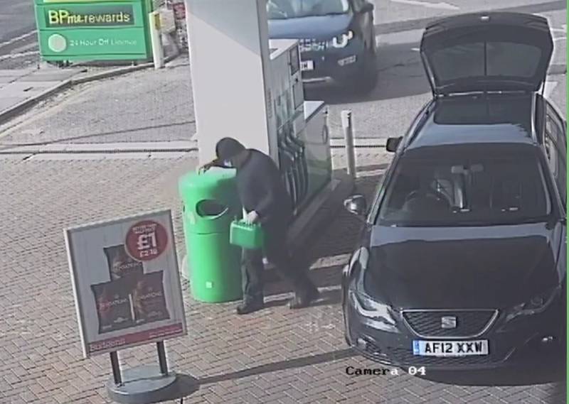 Wayne Couzens fills a jerry can with petrol at a BP forecourt in Whitfield, Dover, on March 5. PA