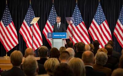 US Secretary of State Antony Blinken, pictured giving a speech in Finland, is set to fly to Saudi Arabia. EPA