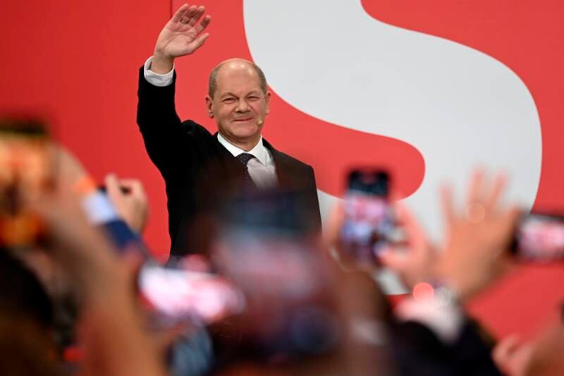 Olaf Scholz said the gains for the SPD, Greens and FDP were a mandate for the parties to form a government. Photo: AP