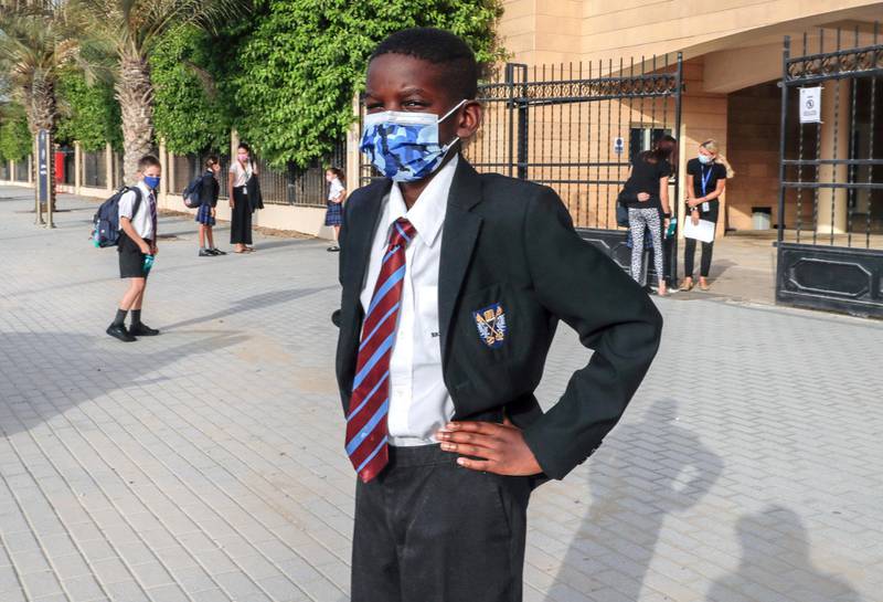 Abu Dhabi, United Arab Emirates, August 30, 2020.  Children return to school on Sunday after months off due to the Covid-19 pandemic at the Brighton College, Abu Dhabi. --  Eshan Boly, age nine.Victor Besa /The NationalSection:  NAReporter:  Haneen Dajani