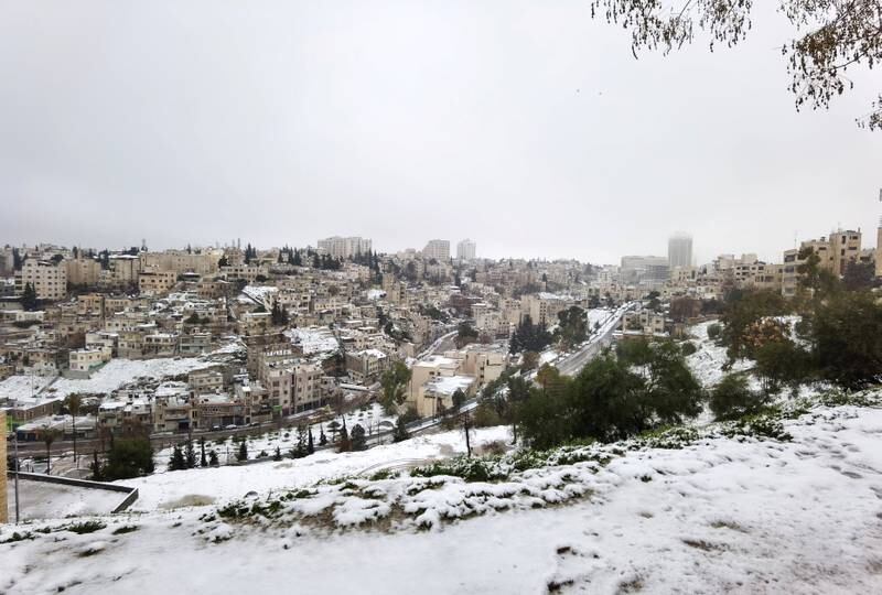 Snow in Jabal Al Weibdeh in Amman, jordan. Amy McConaghy / The National