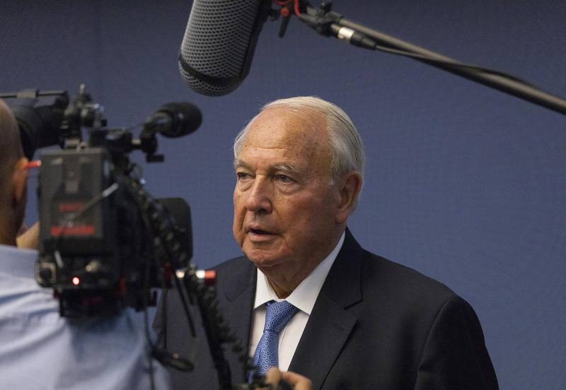 Heinz Hermann Thiele, billionaire and majority owner of Knorr-Bremse AG, speaks during a television interview as the company makes its initial public offering at the Frankfurt Stock Exchange in Frankfurt, Germany, on Friday, Oct. 12, 2018. Knorr-Bremse AG will generate proceeds of about 3.9 billion euros ($4.5 billion) in one of Germany's largest initial public offerings as Thiele broadens the shareholder base of the maker of truck and train brakes. Photographer: Alex Kraus/Bloomberg