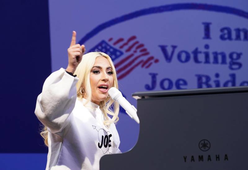 Lady Gaga performs during a drive-in campaign rally held by Democratic U.S. presidential nominee and former Vice President Joe Biden at Heinz Field in Pittsburgh, Pennsylvania, U.S., November 2, 2020. REUTERS/Kevin Lamarque