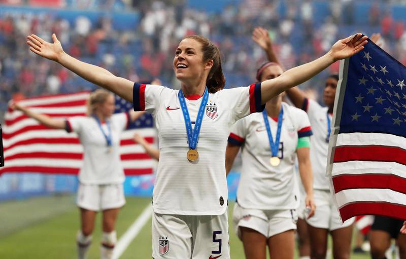 Kelley O'Hara celebrates the US success. Reuters