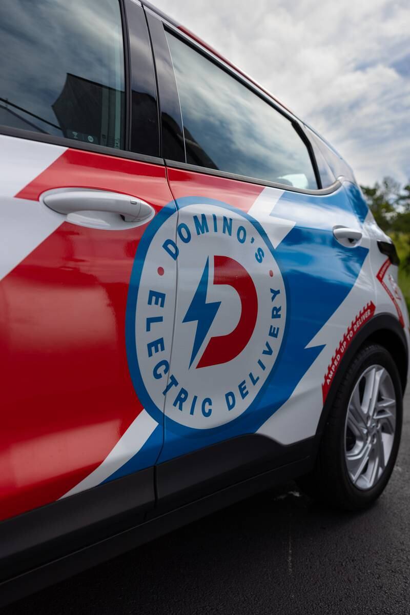 A look at a Domino's branded Chevy Bolt.