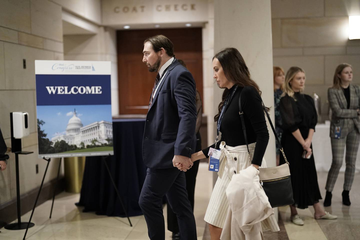 Congressman-elect Eli Crane and his wife Jen Crane arrive with newly elected members of the House of Representatives for an orientation program at the Capitol. AP