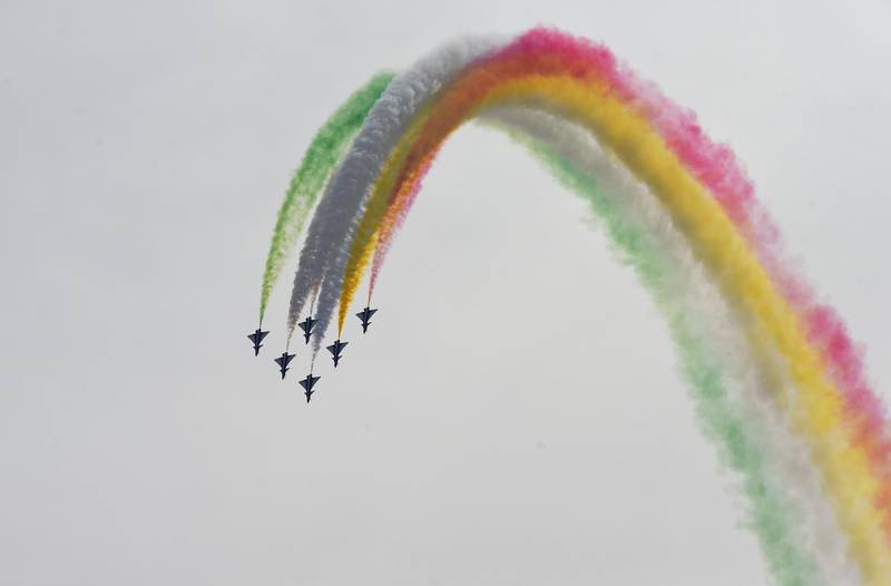 Pakistani jets perform aerobatic manoeuvres during the rehearsal for the Pakistan Day parade in Islamabad. AFP