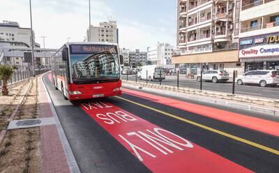 The authority says it will add about 40 kilometres of bus and taxi lanes by 2027,  to speed up public transport journeys. Photo: RTA