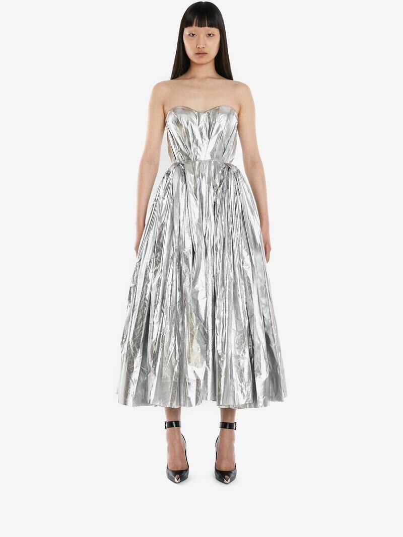 Silver strapless gown, Dh19,100, Alexander McQueen. Photo Alexander McQueen