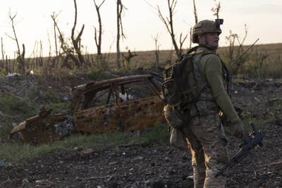 A Ukrainian commander on the frontline in Andriivka, near Bakhmut in the Donetsk region. AP
