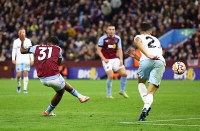 Aston Villa's Leon Bailey scores their fourth. Reuters