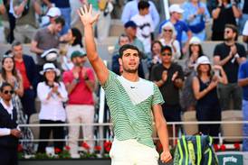 Carlos Alcaraz after his straight-sets victory over Italy's Lorenzo Musetti in the French Open on June 4, 2023. AFP