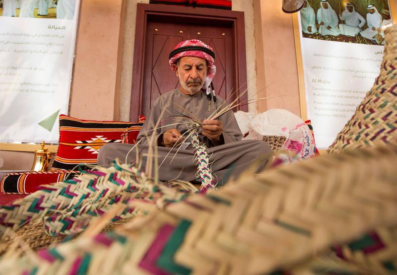 AL WATHBA, UNITED ARAB EMIRATES- Local Emirati showing their culture at Abu Dhabi Tourism pavilion at Sheikh Zayed Heritage.  Leslie Pableo for The National