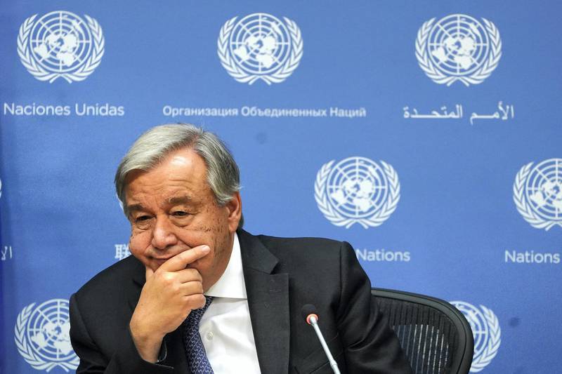 Secretary-General of the United Nations Antonio Guterres speaks to the press at United Nations headquarters in the Manhattan borough of New York, New York, U.S., September 18, 2019. REUTERS/Carlo Allegri
