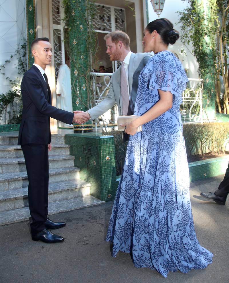 The Duke and Duchess of Sussex were greeted by Moulay Hassan, Crown Prince of Morocco. Getty Images