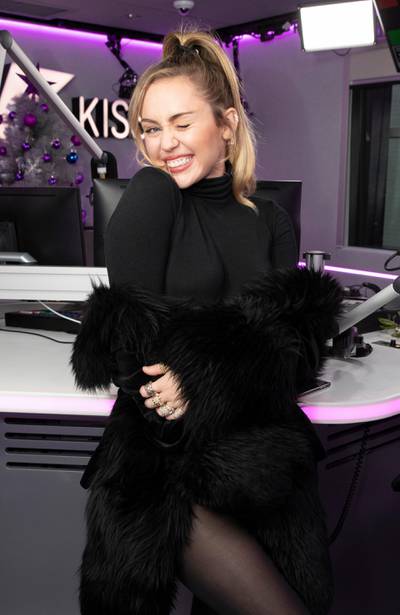 LONDON, ENGLAND - DECEMBER 07: Miley Cyrus at Kiss FM Studio's on December 07, 2018 in London, England. (Photo by John Phillips/Getty Images)