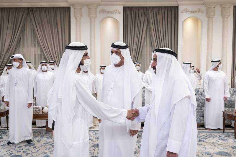 Sheikh Mohammed bin Rashid with Sheikh Dr Sultan bin Muhammad Al Qasimi and Sheikh Hamad bin Mohammed Al Sharqi.