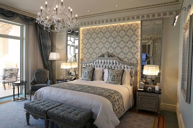 A Premier Ocean room at Raffles The Palm Dubai on Palm Jumeirah. Pawan Singh/The National