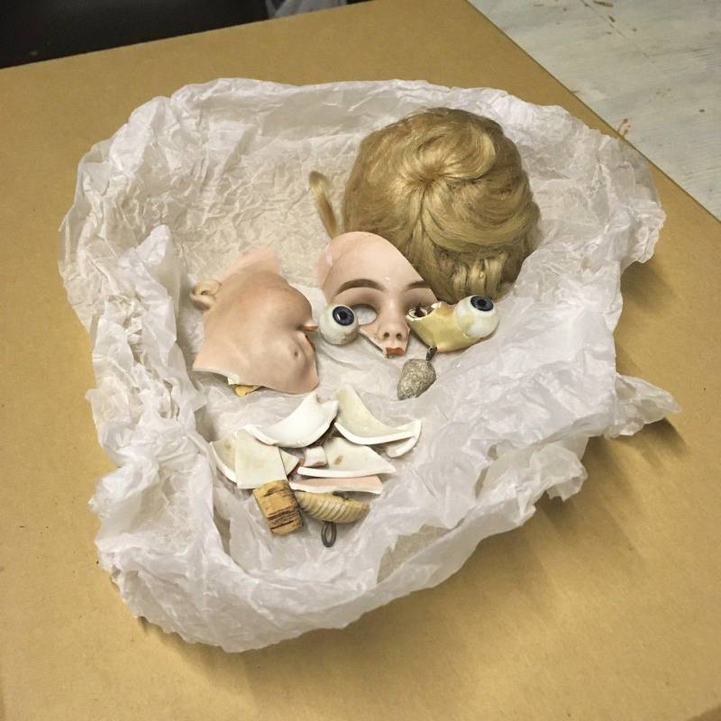 'Imagine rummaging through an archive and unwrapping this,' writes the Egham Museum. The museum in Surrey shared fragments of a doll that had been found on the grounds of a junior school. Via @EghamMuseum / Twitter