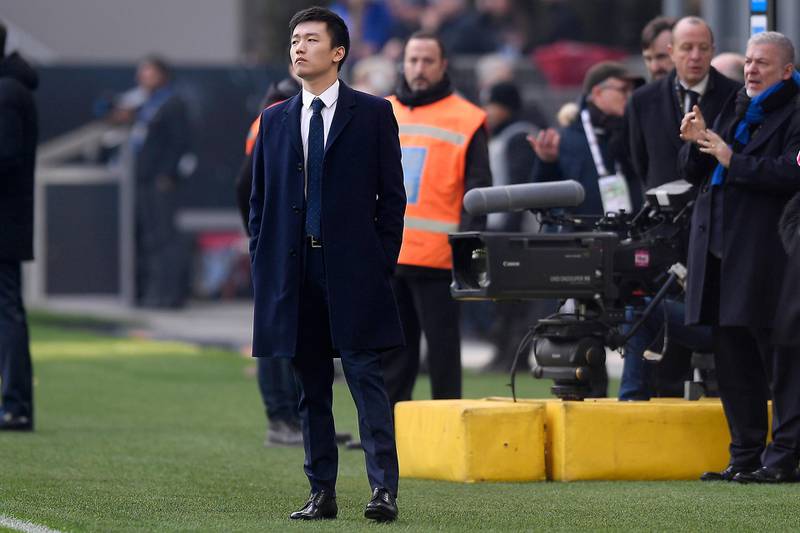 FILE - In this Jan. 26, 2020 file photo, Inter Milan President Steven Zhang follows the Serie A soccer match between Inter Milan and Cagliari at the San Siro Stadium, in Milan, Italy. The Italian soccer federation prosecutor opened an inquiry Tuesday, March 3, 2020 into Zhangâ€™s post insulting Serie A president Paolo Dal Pino for the way the Italian league is handling the fallout from the virus outbreak. (Fabio Ferrari/Lapresse via AP, file)