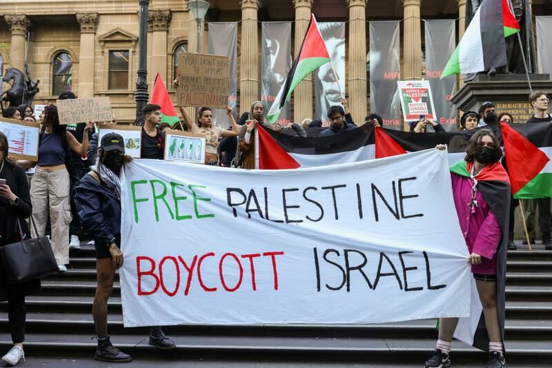 Demonstrators at a pro-Palestine rally on October 10, in Melbourne, Australia. Getty