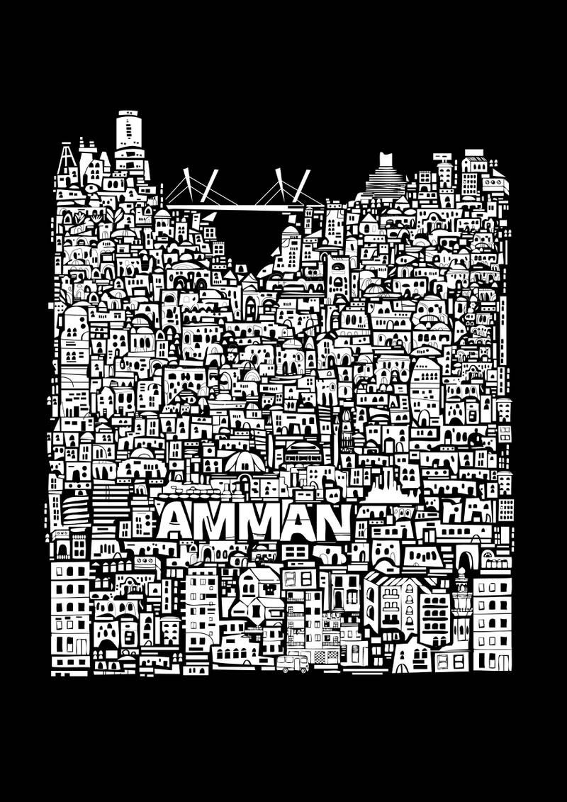 Poster print of Amman by Jordanian illustrator Al Khalidi. Photo: Ahmed Al Khalidi