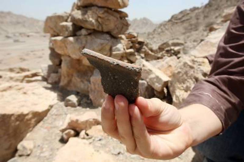 
RAK, UNITED ARAB EMIRATES – May 11, 2011: One of the piece of pottery in Al Haqeel wadi pottery valley in Ras Al Khaimah. (Pawan Singh / The National) For News. Story by Rym
