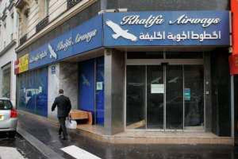 Picture taken 21 March 2007 of a closed Khalifa Airways agency in Paris as a verdict is due today on Algeria's biggest ever financial scandal after a 10-week trial revealing a system riddled with corruption and incompetence at the highest levels. Four years after the Khalifa Bank scandal broke, when hundreds of millions of dollars were found to be missing, precipitating the collapse of the business empire of the same name, 104 people including the former governor of Algeria's central bank stand accused. The main defendants face jail terms of up to 20 years.      AFP PHOTO/JACQUES DEMARTHON