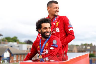 Soccer Football - Champions League - Liverpool victory parade - Liverpool, Britain - June 2, 2019 Liverpool's Mohamed Salah and Dejan Lovren during the victory parade REUTERS/Phil Noble