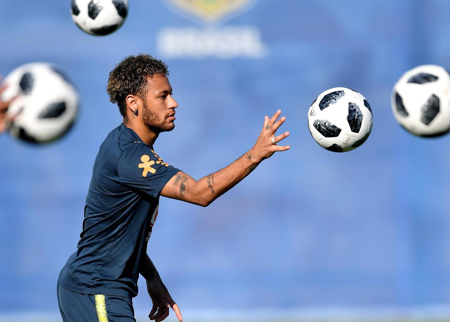 epa06807785 Brazi's Neymar attends a training session in Sochi, Russia, 14 June 2018. The Brazilian team prepares for the FIFA World Cup 2018 taking place in Russia from 14 June until 15 July 2018. Brazil will face Switzerland in the FIFA World Cup 2018 Group E preliminary round soccer match on 17 June 2018. 

(RESTRICTIONS APPLY: Editorial Use Only, not used in association with any commercial entity - Images must not be used in any form of alert service or push service of any kind including via mobile alert services, downloads to mobile devices or MMS messaging - Images must appear as still images and must not emulate match action video footage - No alteration is made to, and no text or image is superimposed over, any published image which: (a) intentionally obscures or removes a sponsor identification image; or (b) adds or overlays the commercial identification of any third party which is not officially associated with the FIFA World Cup).  EPA/Bartlomiej Zborowski POLAND OUT  EDITORIAL USE ONLY